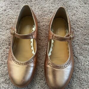 Mini Boden Girls Metallic Bronze Leather Mary Jane Kids Shoes